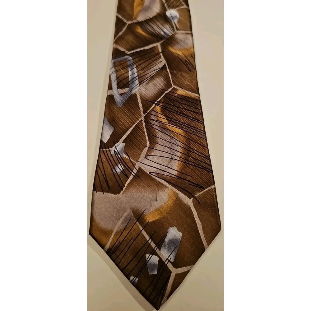 J Garcia Tie Neckwear Sun Movement Collection Fifty-Six Silk Brown Abstract 3.5
